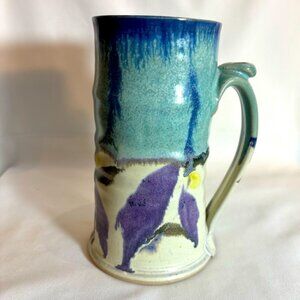 Handcrafted Ceramic Mug with Blue Purple Accents Artist Signed 25 oz Capacity